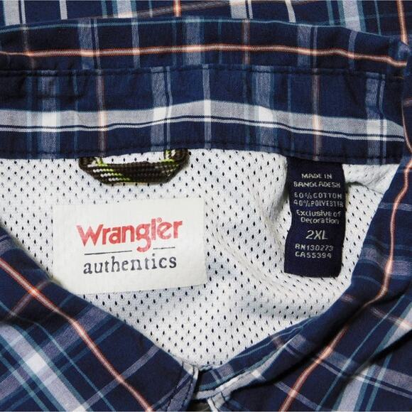 Wrangler Blue Checkered Cotton Blend Long Sleeve Button Mens XXL Shirt - Picture 2 of 8